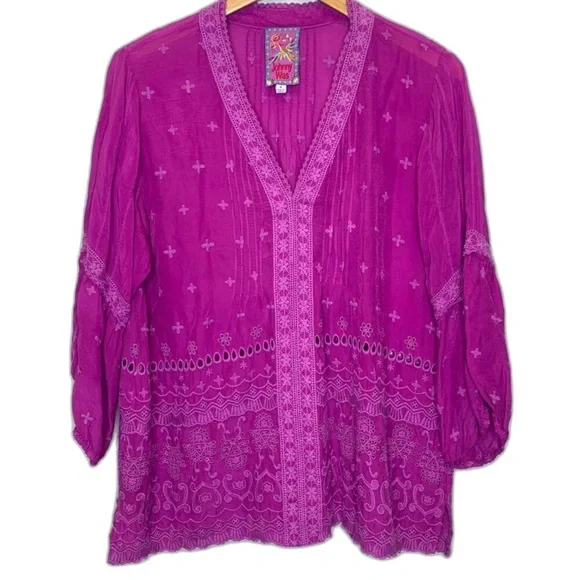 Johnny Was Fuchsia Tatiana Lace Blouse XL - Picture 2 of 8